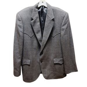 Circle S western Rockabilly Wool blazer Gray plaid 48L Mens